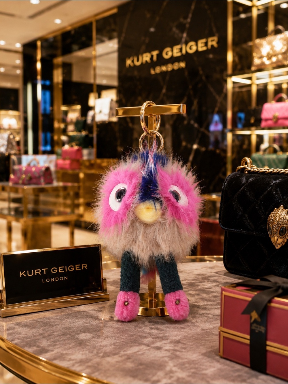 Kurt Geiger Pink Blue Multi Furry Bird Bag Charm